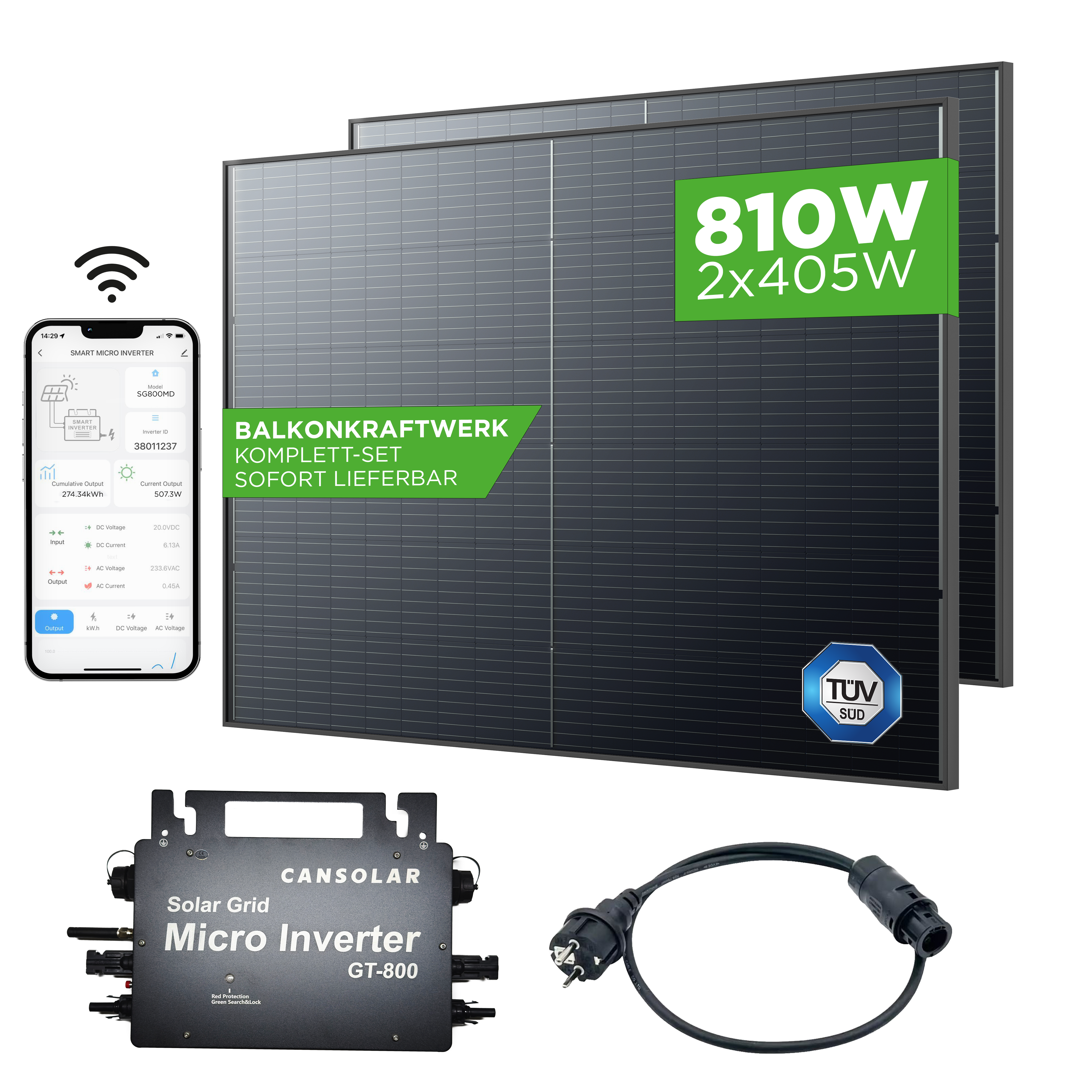 Balkonkraftwerk 810W / 800W Photovoltaik Solaranlage Steckerfertig