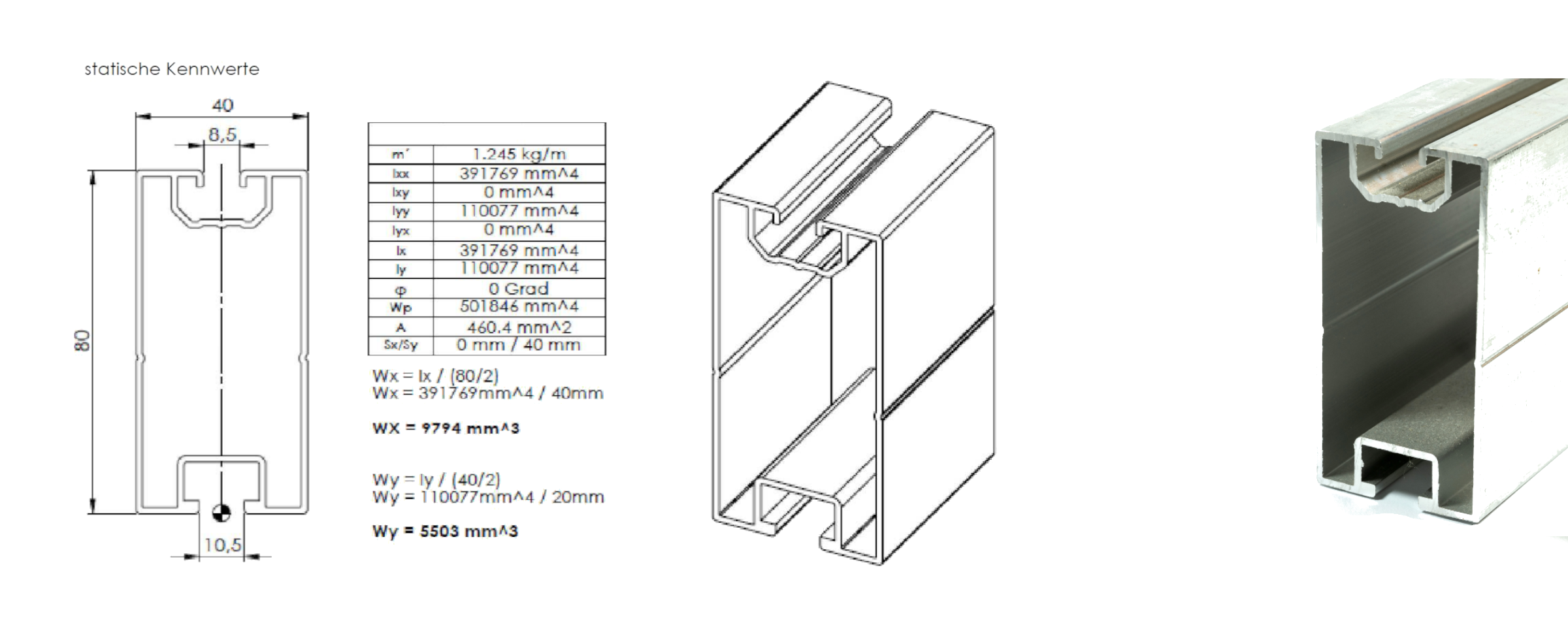 Performance Montageschiene verstärkt 80×40 mm – Aluminium